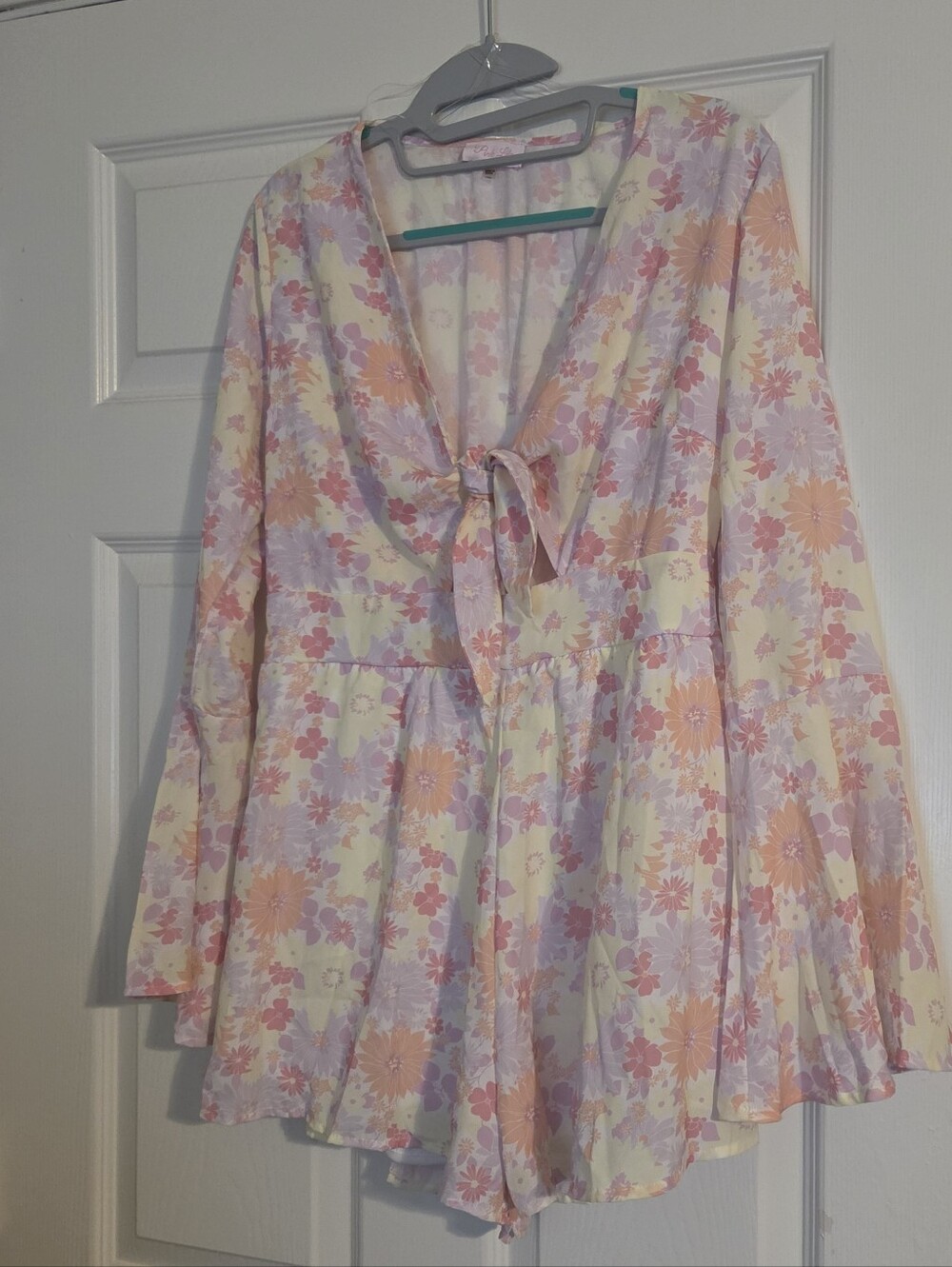 Pink Lily Romper ,nnt,size Medium Floral Tie-Front Romper in Pastel Mix